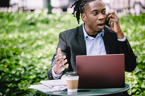 Young businessman with a laptop and coffee outdoors Noah doesn't fit the typical image of a businessman always on his phone and laptop. He shows what God can do with our skills.
