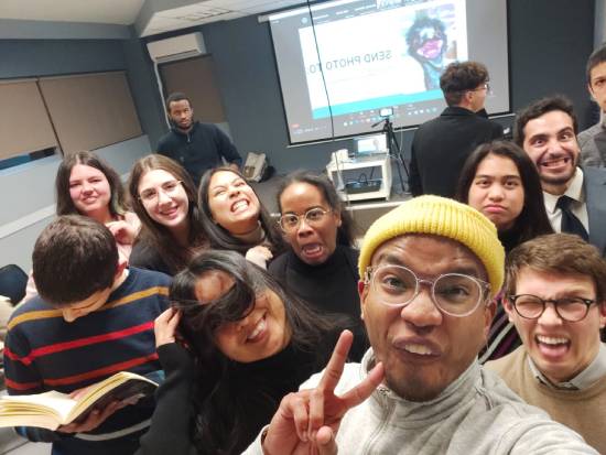 A group of teens attending a virtual Bible and games without borders event.